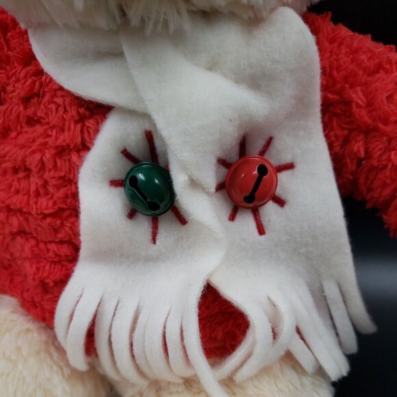 Musical Hallmark Christmas Plush Decor Teddy Bear Plays Jingle Bells Red Cream - Picture 2 of 16